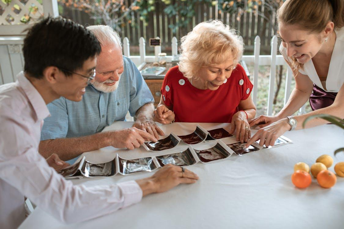 A family looking at ultrasound pictures together